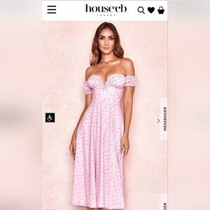 House of CB Blush Pink Floral Off-Shoulder Lauren Midi Dress Small NWOT
